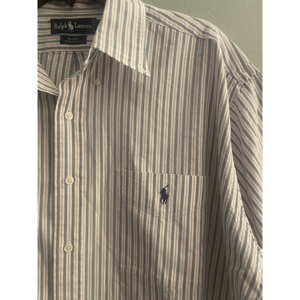Polo Ralph Lauren MENS Striped Seersucker Blaire Short Sleeve‎ Oxford Button XL